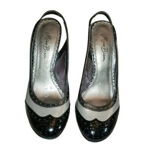 Miss Bison Slingback Heels 7.5M Black White Wingtip Spectator Block Heel